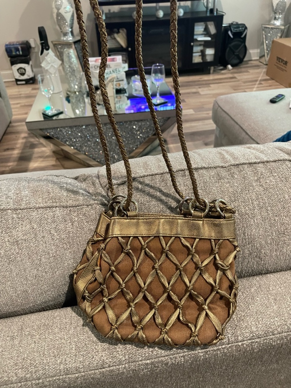 Vintage Braided Net Shoulder Bag in Brown and Gold - Picture 2 of 4